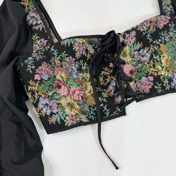 Cider Top Womens XL Jacquard Floral lace Up Corset louse Esmeralda Long Sleeve - Picture 2 of 9